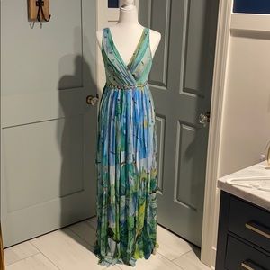 NWT $228 Anthropologie blue green maxi dress Small